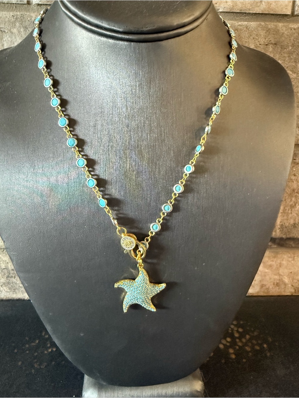 Freida Rothman Gold and Turquoise Starfish Pendant Necklace